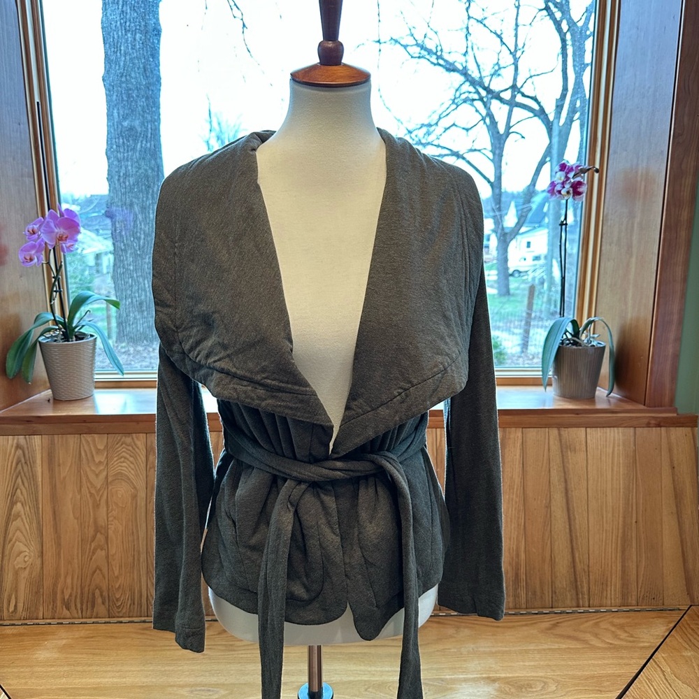 BCBG Max Azria Olive Green Wrap Cardigan with Belt XS